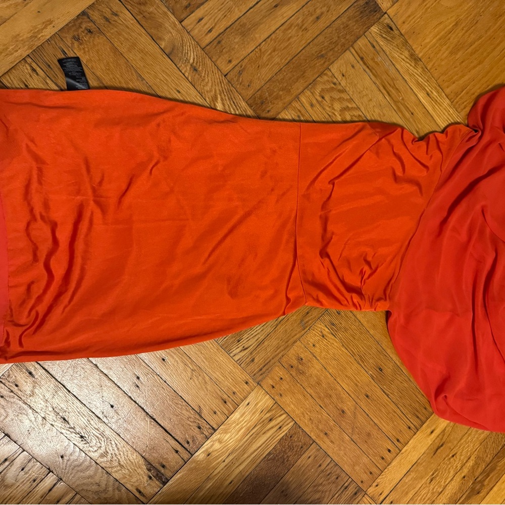 Bebe Red/ Orange One Shoulder Cocktail Dress - Picture 5 of 12
